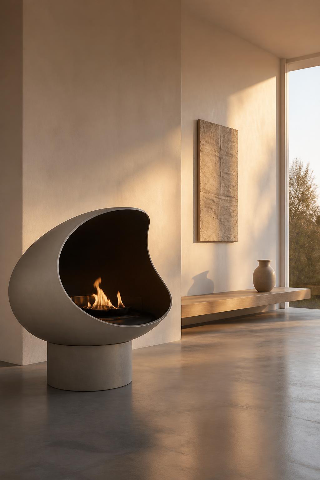 Sculptural biopejs i et lyst minimalistisk skandinavisk rum
